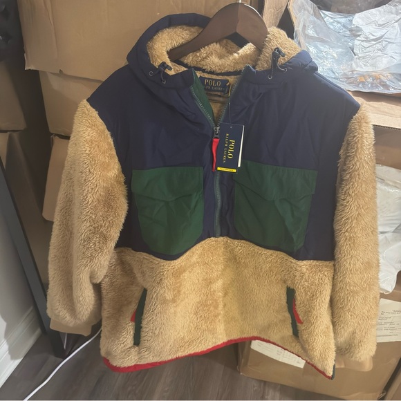 Polo Ralph Lauren Colorblock Pile Fleece Hybrid ½ Zip Pullover Jacket in Camel - Picture 9 of 12